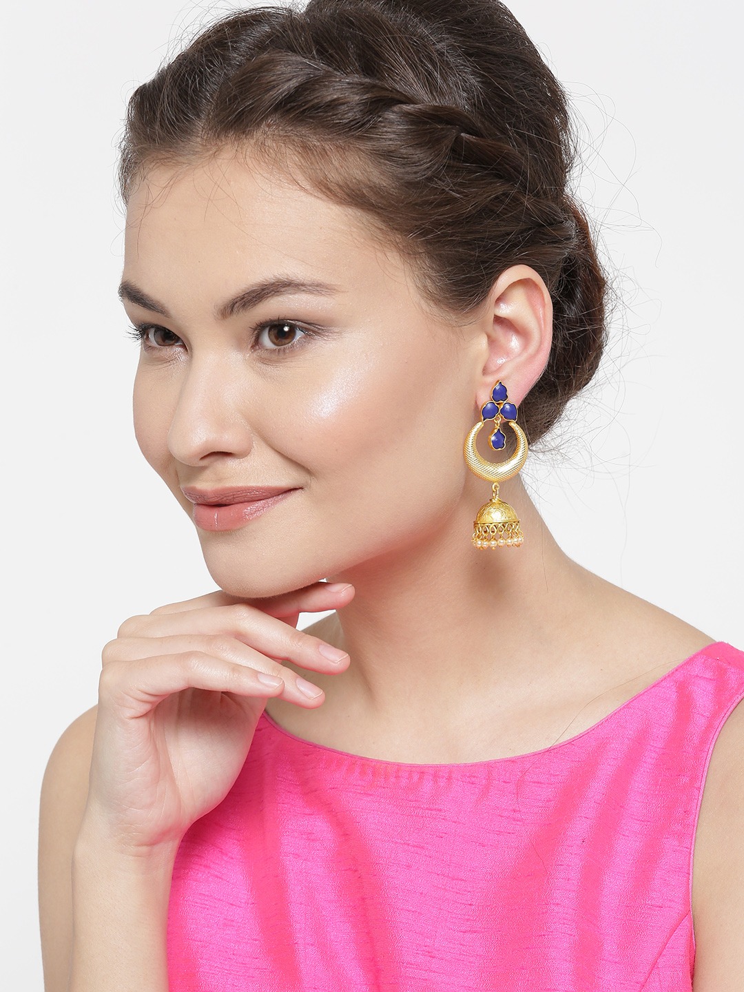 YouBella Gold-Toned  Blue Dome Shaped Jhumkas